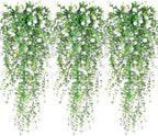 Artificial Hanging Flowers, 3 Pcs Fake Hanging Plants Artificial Vines for Outdoors, Fake Ivy Vine UV Resistant No Fade Faux Plants for Indoor Outside Garden Patio Yard Greenery Decoration (White)
