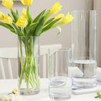 2 Acrylic Cylinder Clear Vase for Centerpieces, Tall Large Unbreakable Plastic Flower Vases for Home Decor (D 4.8" X H 7.8" - H 12" + 2 Holder)
