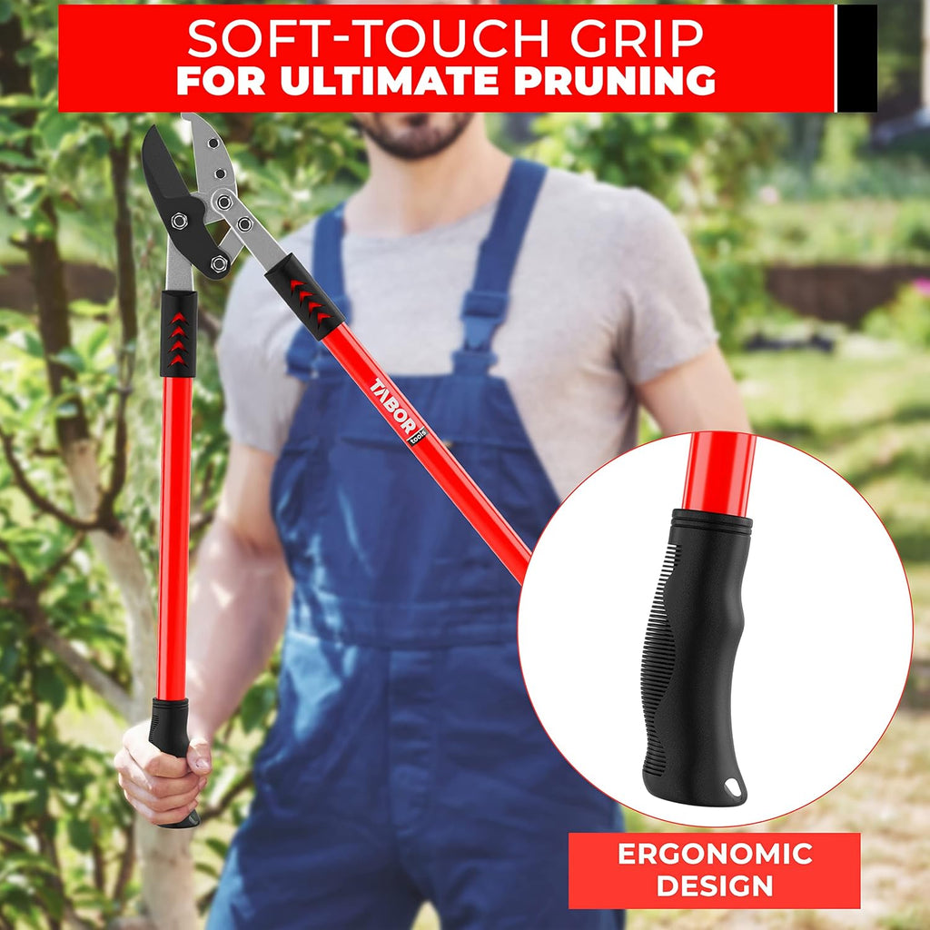 TABOR TOOLS GG12A Anvil Lopper with Compound Action, 30 Inch Tree Trimmer, Thick Branch Cutter with ⌀ 2 Inch Cutting Capacity, Chops Thick Branches with Ease.