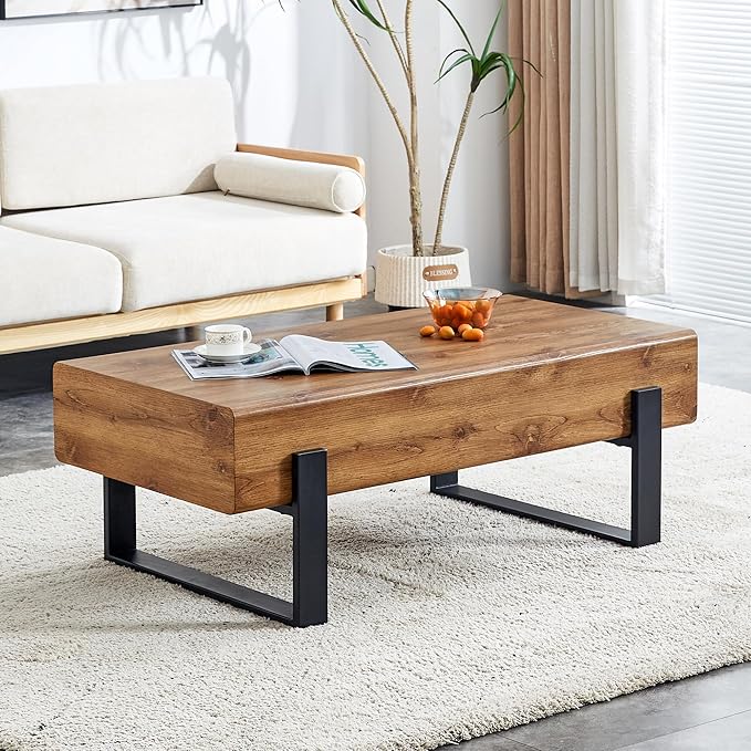 47.24'' Modern Rectangle Coffee Table Black Metal Legs for Living Room Dining Room Bedroom Office