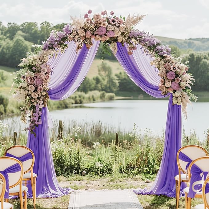 Wokceer Wedding Arch Draping 2 Panels 28.7" x 20FT Lavender Purple Sheer Fabric Backdrop for Ceremony, Birthday Party, Bridal Shower Decoration