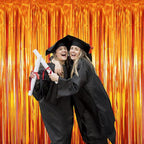 GOER 6.4 ft x 8.2 ft Metallic Tinsel Foil Fringe Curtains,Pack of 2 Party Streamer Backdrop for Birthday,Graduation Decorations and New Year Eve (Orange)
