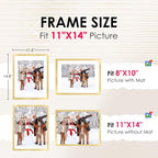 FIXSMITH 11x14 Picture Frame Bulk-6 Pack, Photo Frame with HD Plexiglass, Display Pictures 8x10 with Mat or 11x14 Without Mat, Gold Picture Frames Collage Wall Decor