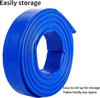 2.5" x 100 FT Pool Backwash Hose, Blue Heavy Duty Reinforced PVC Lay Flat Water Discharge Hose for Swimming Pool Filter Pump,with 2 Clamp