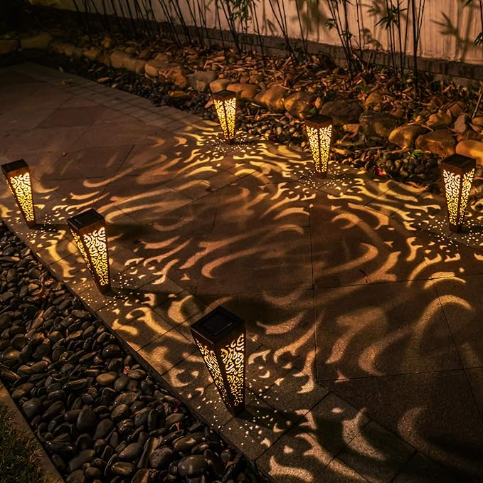 6Pcs Solar Lights Outdoor Pathway Garden Stakes Lights Waterproof LED for Patio, Walkway, Lawn Decorations,Christmas Gifts for Mom Dad (Copper)