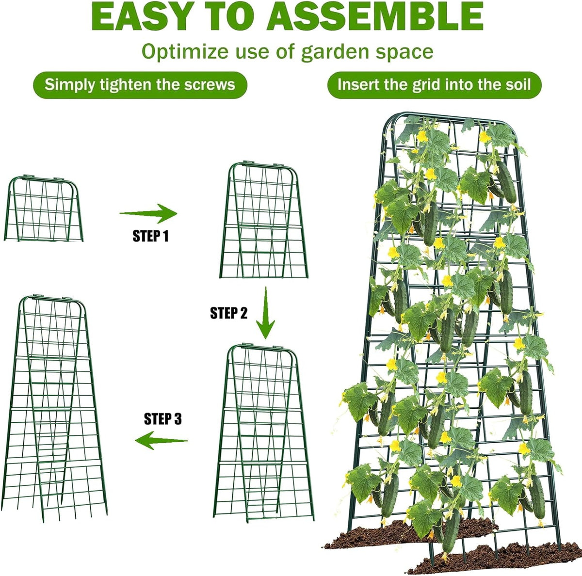 Heavy Duty 50"x17" Adjustable A-Frame Trellis for Climbing Plants – Rust-Proof Metal Garden Trellis with Dense Grid Design, Perfect for Raised Beds, Tomatoes, Cucumbers & Outdoor Vines (Green, 2 Pcs)