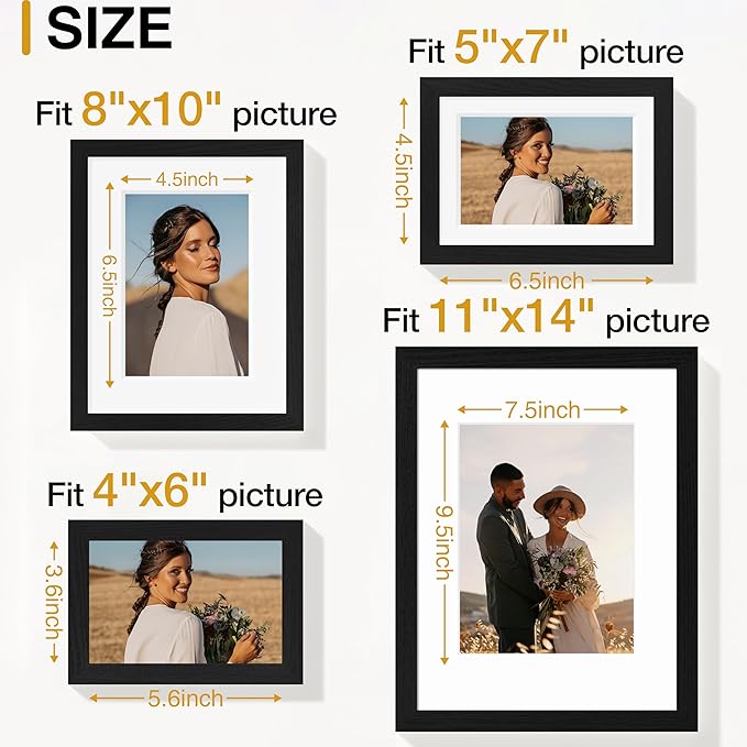 Vittanly 16 Pack Picture Frames, Gallery Wall Frame Set with 2Pcs 11x14, 2Pcs 8x10, 6Pcs 5x7 and 6Pcs 4x6 Photo Frames, Picture Frames Collage Wall Decor for Wall or Tabletop Display, Black