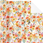 WRAPAHOLIC Kraft Floral Wrapping Paper Roll - Mini Roll - 17 Inch x 16.5 Feet - Bright Summer Flower Wrapping Paper, Perfect for Wedding, Birthday, Bridal Shower, Tea Party