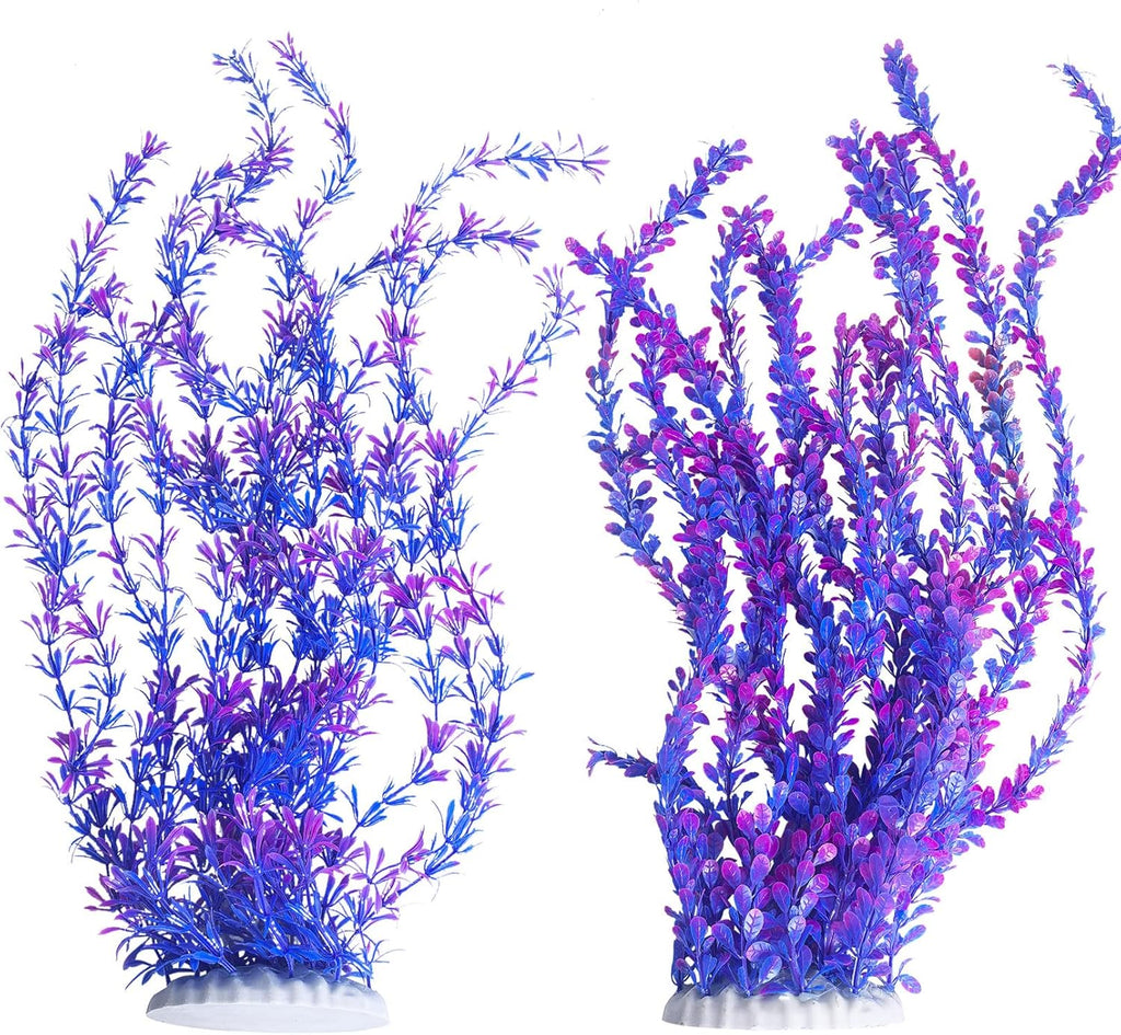 Hamiledyi Aquarium Plastic Plants Aquarium Decor Artificial Fish Tank Plants,Tall Fish Tank Decorations, Extra Large Aquarium Plant 23.6-inch Tall,2PCS（Purple Style B）
