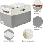 Large Collapsible Fabric Storage Bins with 3 Handles, Foldable Organizer Baskets for Closet, Shelves, Living Room | 3 Pack, Durable PU & Metal Handles (17"x11.8"x11.8", Gray & White)