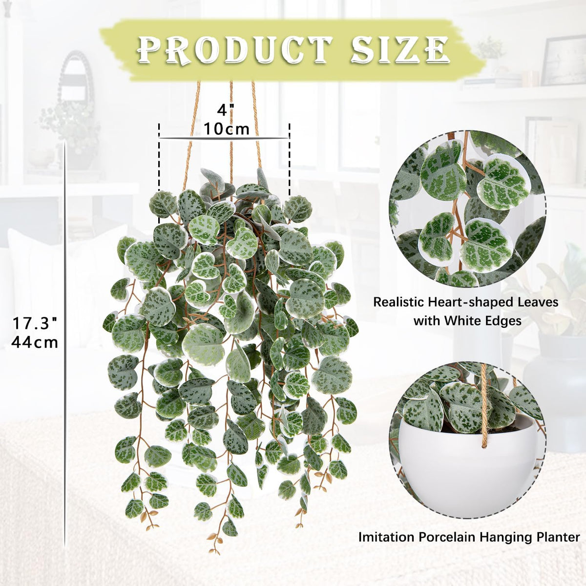 Briful Artificial Hanging Plants with Pot 17'' Fake String of Heart Vines Plants Faux Hanging Greenery for Home Room Office Garden Balcony Patio Front Door Hanging Decor
