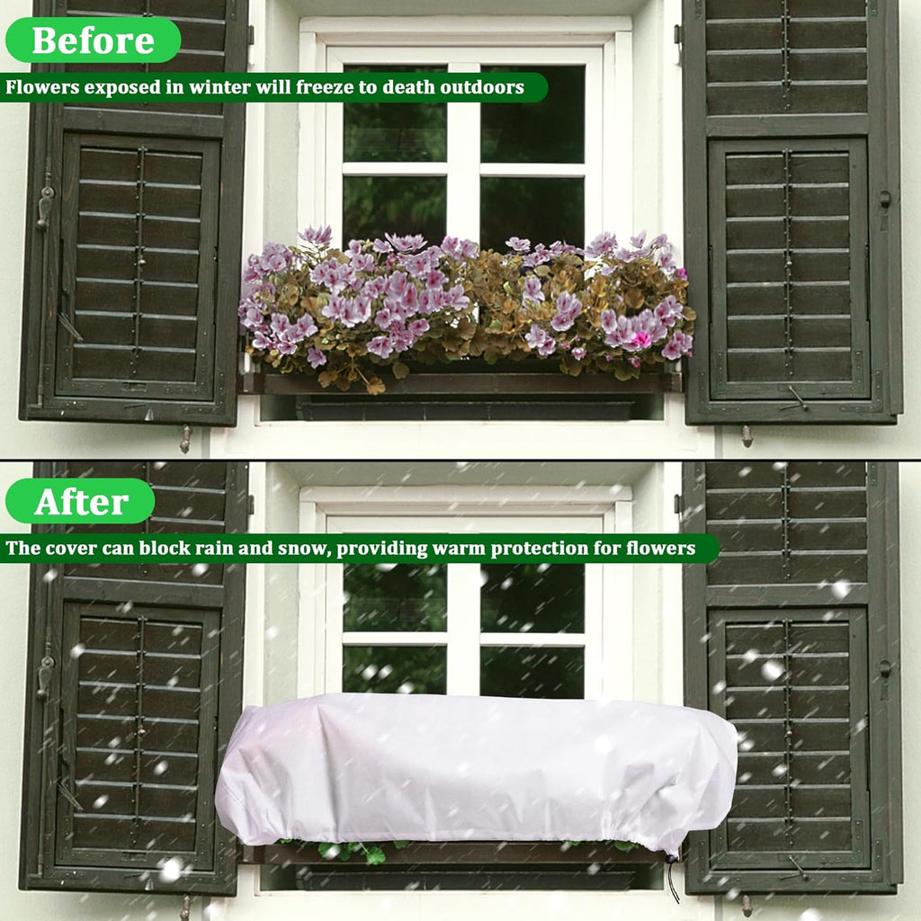 DECOHS 3 Pcs Rectangular Winter Plant Freeze Protection Cover - 39.3" x 17.7" x 15.7" Balcony Planter Box Cover - Frost Bags Wraps Blanket for Flower Boxes