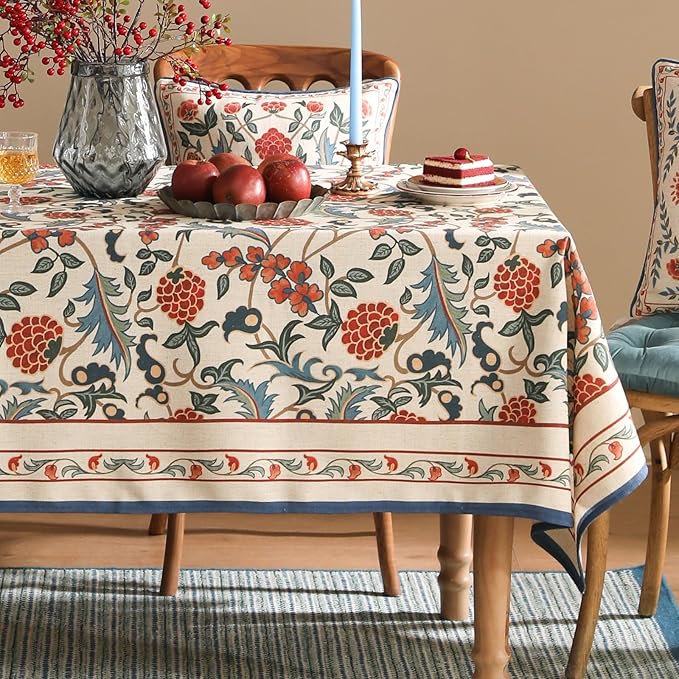patdrea Designer Vintage Linen Small Square Tablecloth,French Anti-Wrinkle Durable Floral Table Cloth,Colorful Table Cover for Kitchen Dining,Parties,Christmas,Thanksgiving,Party,67"x67"-Puno
