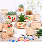 Hushee 12 Sets Ceramic Succulent Planters Paintable Succulent Plant Pots Small DIY Figurines Unpainted Pots with Drainage Hole Color Paints Paintbrushes Palettes