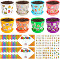 Domensi 30 Pack Garden Pot Craft Kit 4 Inch DIY Happy Easter Crafts for Kids Bulk Small Plastic Spring Flower Plant Pot Plastic Planter with Tray Drainage Holes with Tag, Certificate of Award, Sticker