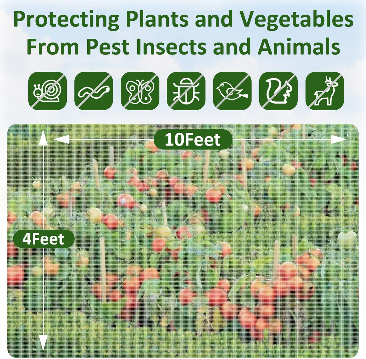 Ultra Fine Garden Netting, 4'x10' Plant Netting Pest Barrier for Garden Protection Row Cover Raised Bed Screen Mesh Greenhouse Mosquito Net, Protecting Tree Plants Vegetable Flowers Fruits