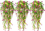 RECUTMS Artificial Hanging Plants with Lights Fake Hanging Plant Faux Eucalyptus Leaf Greenery Vine Outdoor UV Resistant Plastic Plants Home Garden Wedding Party Indoor Outdoor Decorations (Fuchsia)