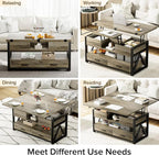 40" Lift Top Coffee Table,4 in 1 Multi-Function Lift Coffee Tables with Storage Drawers and Hidden Compartmen,Farmhouse Coffee Table with Lifting top for Living Room,Grey
