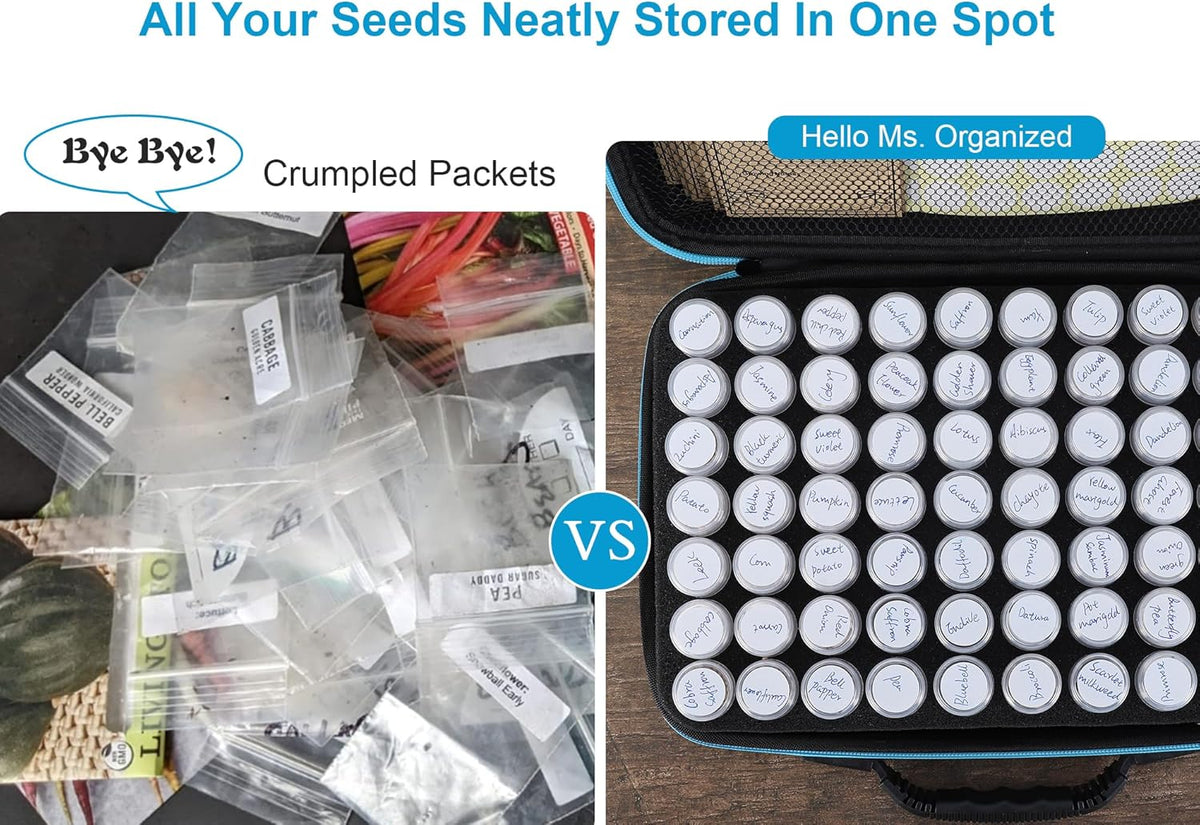 140 Slots Seed Storage Organizer, Garden Saving kit Seed Organizer with 30 Seed Envelopes, Write Label, Funnel, Tweezer for Plants Vegetable Seed Saver (Seeds not Included)