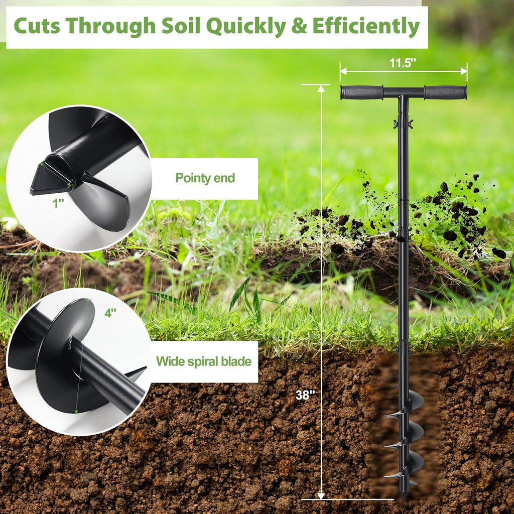 Post Hole Digger, Hand Auger Spiral Drill for Planting, 38 Inch Long Post Hole Digger Manual Earth Auger for Fence Posts, Sand, Bulb, Seedlings, Tree, Mail Box, Non Slip T Handle