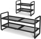 Shoe Rack - Expandable Shoe Organizer for Closet, Adjustable Metal Shoe Shelf Storage, 2 Tier Stackable Long Shoe Stand Holder for Garage, Entryway, Door Entrance, Black