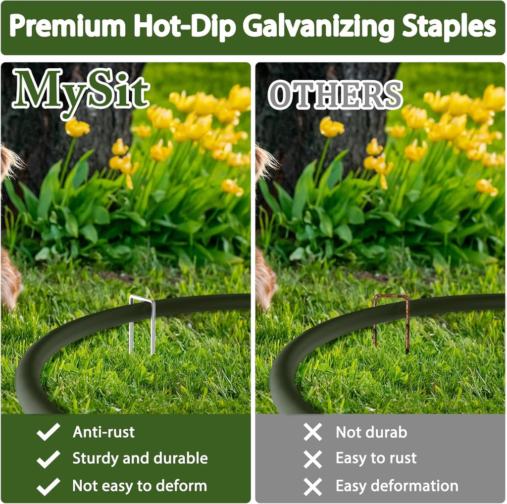MySit 12" Garden Stakes Pins Landscape Staples 11Ga Tent Stakes 100 Pack, Heavy Duty Galvanized Steel Metal Yard Stakes Ground Lawn Staples Fence Anchors for Weed Barrier Fabric