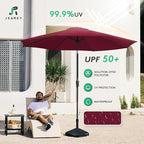 JEAREY 10FT Outdoor Patio Umbrella Outdoor Table Umbrella with Push Button Tilt and Crank, Market Umbrella 8 Sturdy Ribs UV Protection Waterproof for Pool, Garden (Wine Red)