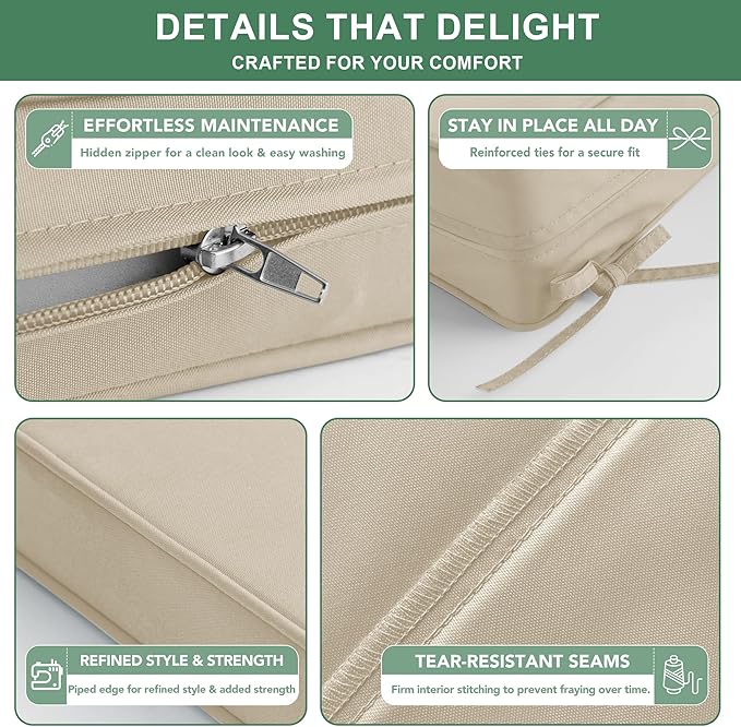 Summsun Patio Chair Cushions 22 x 22 Inch, Water Resistant Backrest Pillow and Seat Cushion Set for Outdoor Furniture, Sectional Sofa Cushion Replacments, Cream, 1 Set