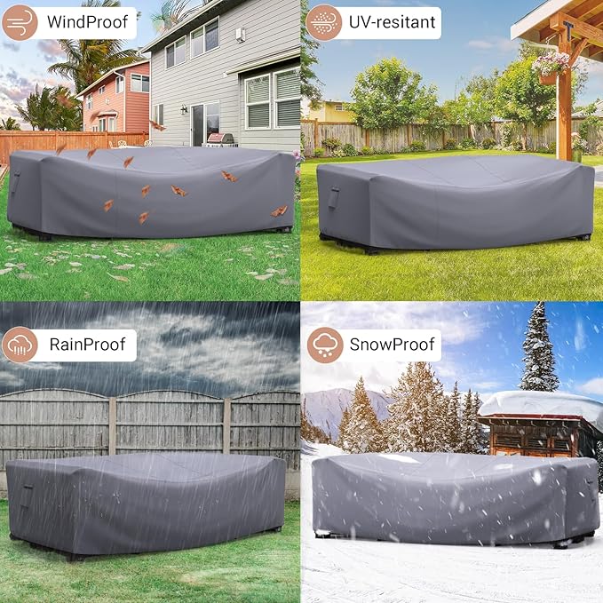 Mrrihand Heavy Duty Patio Furniture Covers, Outdoor Furniture Covers Waterproof Sectional Sofa Set , Patio Table and Chair Set Cover 138"L×86"W×28"H,Grey