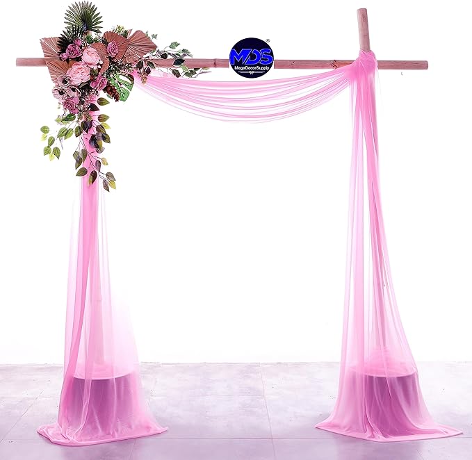 MDS Halloween Chiffon Draping Fabric - 2 Panel, 30" Wide x 75ft Long - Sheer Spooky Arbor & Canopy Drapery for Haunted House Backdrops, Party Ceilings, DIY Costumes & Themed Events - Bubblegum Pink