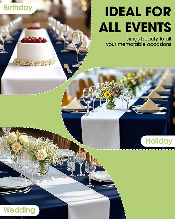 Pureegg White Plastic Table Runners - 20 Pack, 14'' x 108'', Water Resistant & Disposable Centerpiece Decorations for Table Cloth, Wedding, Birthday, Holiday, Baby Shower, Party, Home Decor