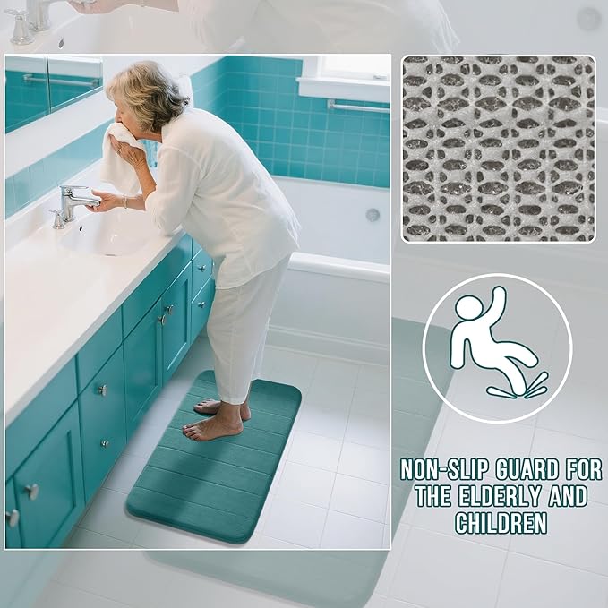 Yimobra Large Bath Mat 36"x24", Super Soft Quick Dry Memory Foam Bathroom Rug, Water Absorbent, Non Slip Backing Machine Washable for Tub Shower, Thick Comfort Support, Teal