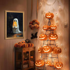 Framed Vintage Halloween Ghost Wall Art - Spooky Candle Ghost Fall Texture Pictures Wall Decor for Living Room, Kids Room, Halloween Bedroom or Party 16x24 inch