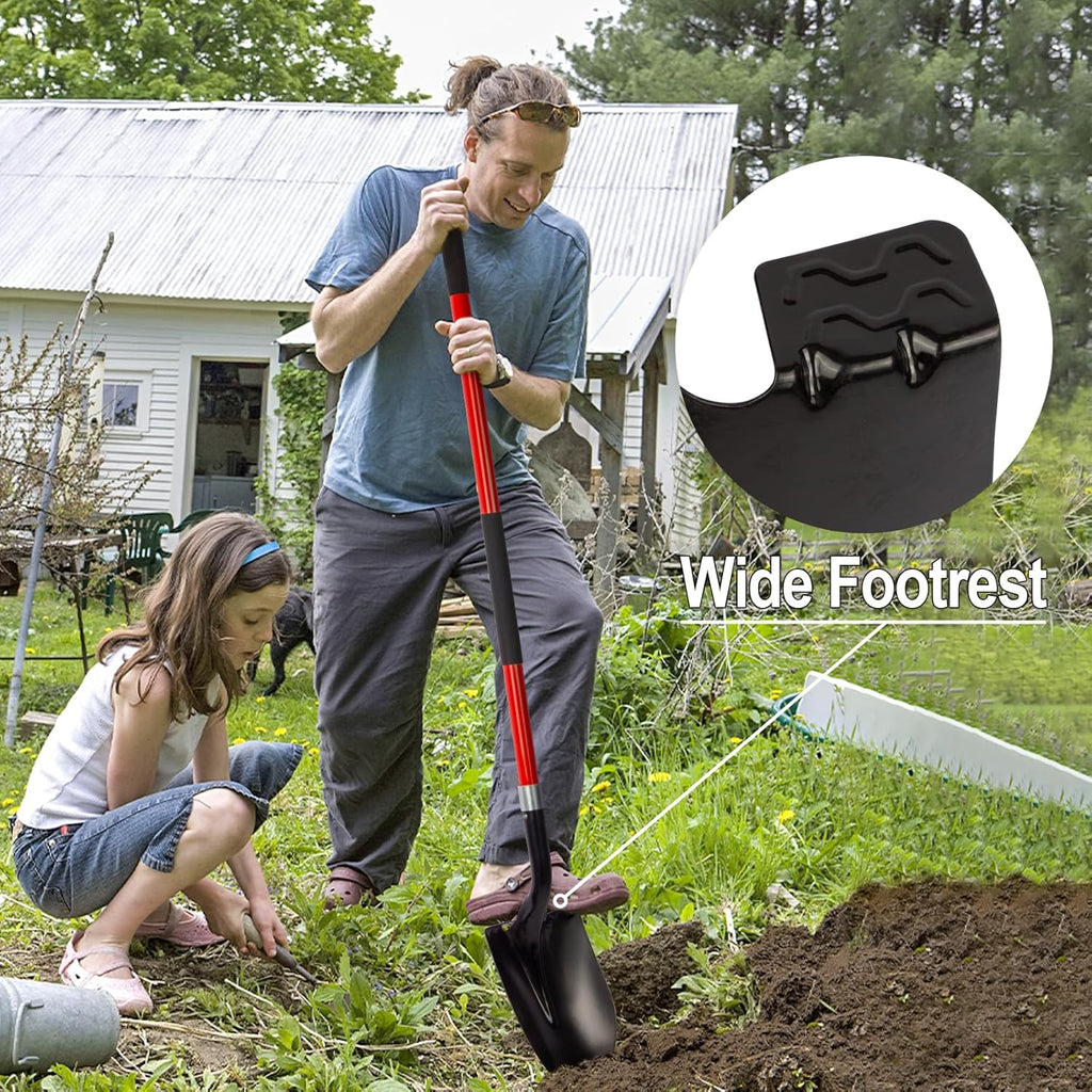 VNIMTI Heavy Duty Gardening Shovel, 56 Inch Round Blade with Fiberglass Handle (Red)