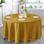 Biscaynebay Textured Fabric Round Christmas Table Cloths 108", Gold Water Resistant Table Covers for Dining, Kitchen, Wedding, Parties etc. Machine Washable