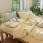 MooMee Bedding Duvet Cover Set 100% Washed Cotton Linen Like Textured Breathable Durable Soft Comfy (Heathered Butter Yellow, Full 80"x90")