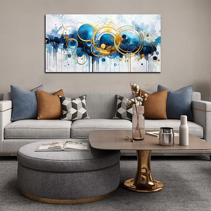 JKWALL77 Abstract Painting Wall Art - Bedroom Wall Decor - Blue Pictures for Living Room Ready to Hang Size 20" x 40"