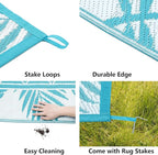 Ileading Outdoor Rug Carpet for Patio 8' x10' Waterproof Reversible Plastic Straw Rug Portable Outside Area Rug Camping Mat for Patio, Clearance, Balcony, Picnic, Pool, Beach, RV, Deck, Teal