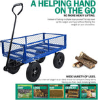 Heavy-Duty Solid Tire Garden Dump Cart - 4.86 cu. ft. Yard Wagon Cart with 600 LBS Capacity & Spacious Mesh Bed (37" x 19.5") - No-Flat Tires, Utility Wagon