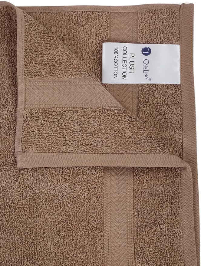 Casa Lino Face Towels & Body Wash Cloths for Showering - 100% Cotton Wash Cloths for Bathroom - Highly Absorbent & Quick Drying Washcloth Set - Cotton Washcloths 24 Pack (12" x 12") - (Brown)