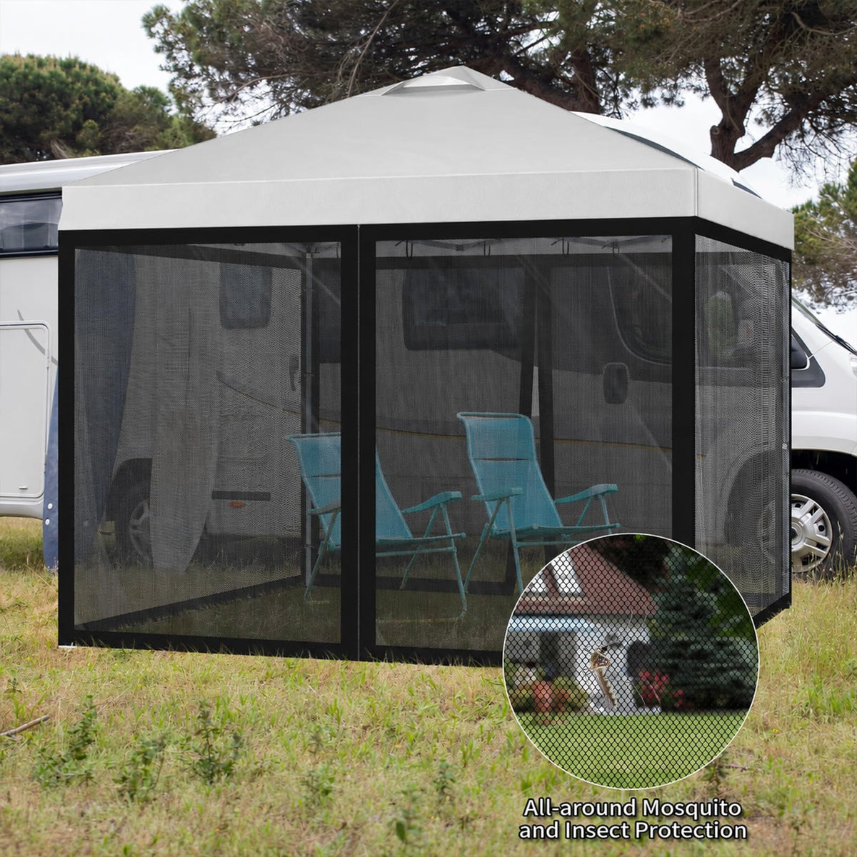 10x10 ft Mosquito Netting for Pop Up Canopy, Universal Bug Screen Tent Enclosure, Outdoor Canopy Mesh Net with Zipper Doors for Camping, Patio, Backyard (Netting Only，Black)