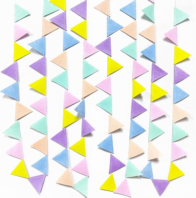 pinkblume Pastel Party Decoration Macaron Felt Hanging Triangle Mini Bunting Pennant Banner Flag for Pastel Colorful Birthday Wedding Baby Shower Engagement Spring Easter Party Classroom Nursery Decor