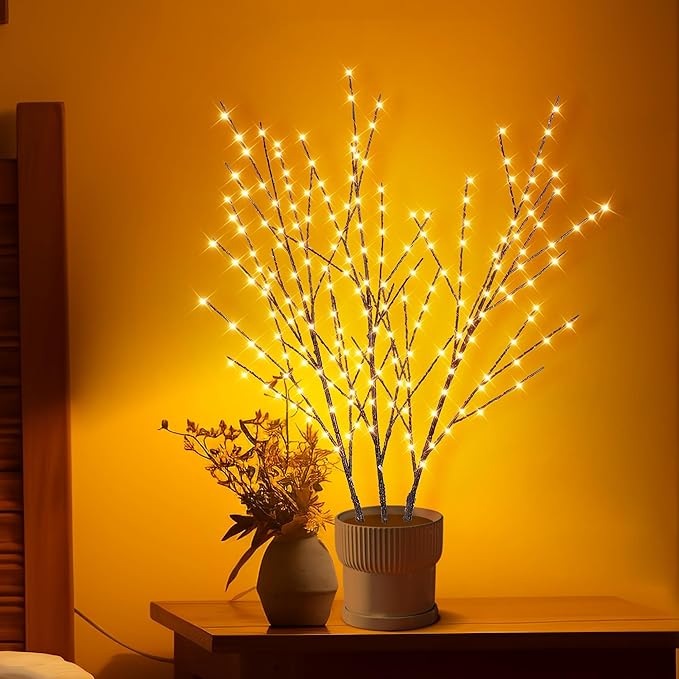33in Lighted Branches with 180 LED Lights, Twinkling Light Up Tree with Timer, DIY Flexible Lighted Branches for Home Décor, Bedroom, Wedding, Party