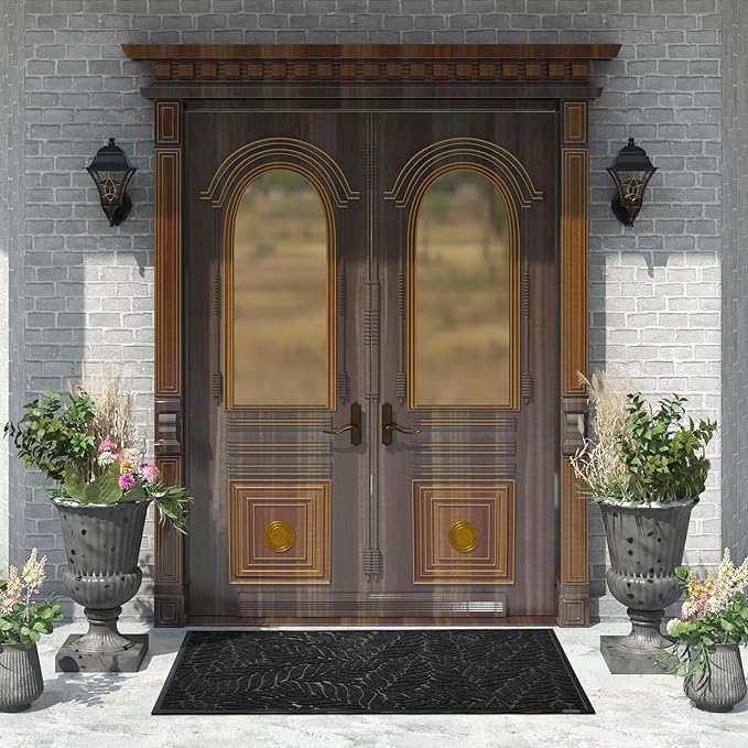 Yimobra Front Door Mat Outdoor Indoor, 60x36 All-Season Waterproof Welcome Mat, All-Weather Outside Entrance Mat, Non-Slip Patio Porch Doormat, Low Profile, Fade Resistant, Black