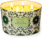HomeLights Soy Wax Candles for Home Scented, 4-Wick Candles in English Pear & Suede Scented, Aromatherapy Candles Gift for Parties, Relaxing, Bohemian Natural Textures, 18oz