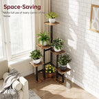 Yzosvki Corner Plant Stand Indoor, 6 Tiered Corner Plant Shelf Flower Stand for Multiple Plants, Plant Shelves Organizer Rack for Living Room, Balcony, Patio, Garden, Square Rustic Brown