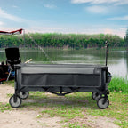 Timber Ridge 51.2'' Extended Collapsible Wagon Cart, 500LBS Heavy Duty Foldable Utility Wagon with Adjustable Handle, 400L Capacity Portable Cart with Cargo Net for Camping Sports Shopping-Grey