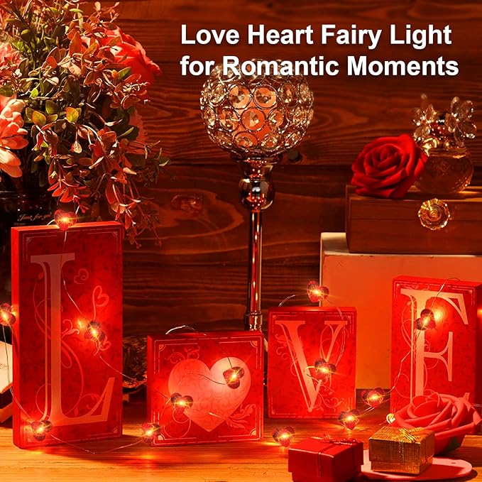 1 Pack Valentine’s Day Red Heart Fairy String Lights 16FT 50 LEDs Valentine's Day Lights Battery Powered Mother Day Decor