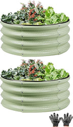 Gartist 2 pcs 2×2×1 ft Round Metal Raised Garden Bed, Light Green Galvanized Outdoor Planter Box for Vegetables, Fruits, Flowers & Herbs