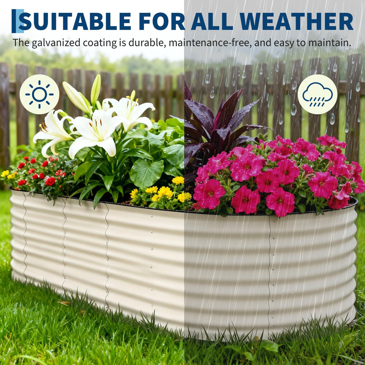 Garvee 2 Pack 8x4x2ft Galvanized Raised Garden Bed, Oval Metal Planter Box